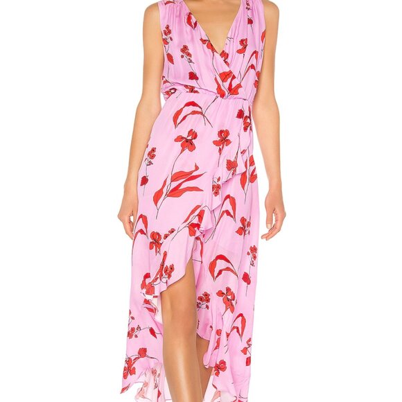 Parker Betty Dress Maxi Long Floral Print Faux Wrap Silk Blend Pink Size Medium - Picture 3 of 14